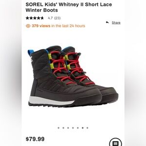 SOREL Kids' Whitney II Short Lace Winter Boots Size 3. Retail $79.99